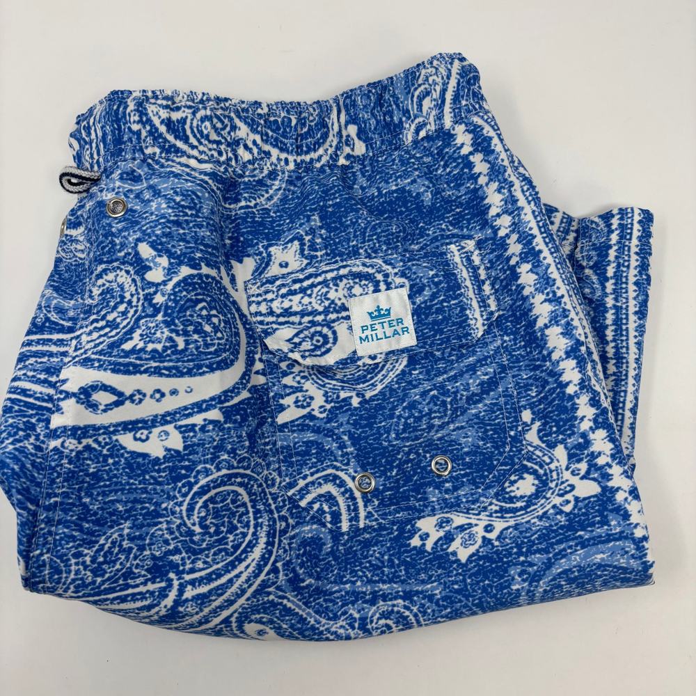 Peter Millar XL Blue‎ Germ Pattern Stretch Waist Swim Trunks